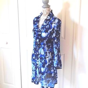 SUNNY LEIGH blouse, Top, Long Tunic Style, blue, Sz L,